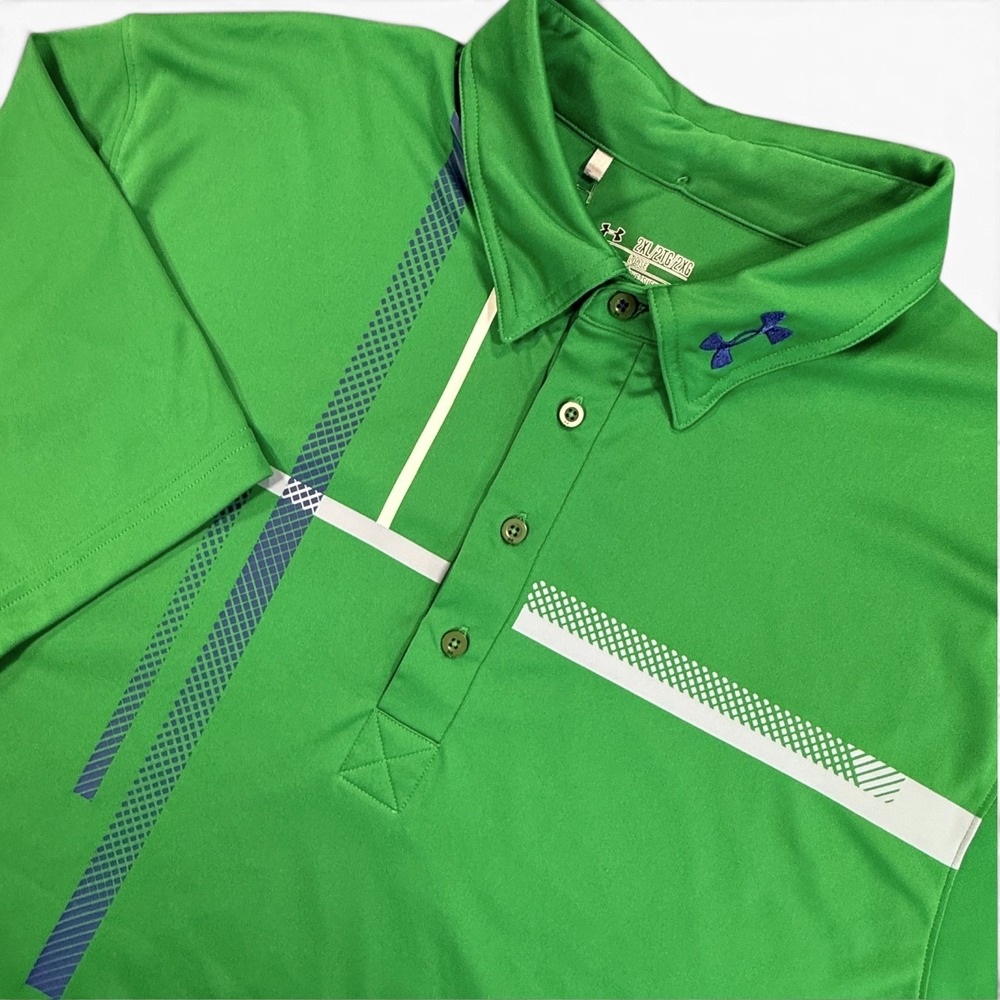 UNDER ARMOUR HeatGear Performance Golf Polo Shirt Mens 2XL Green Loose Fit